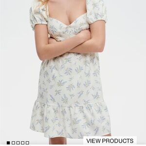 H&M Cream and Blue Floral Mini Dress